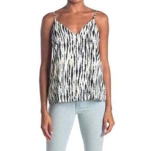 Socialite Scalloped V-Neck Camisole Tank Ivory Black Tie Dye Size XS New